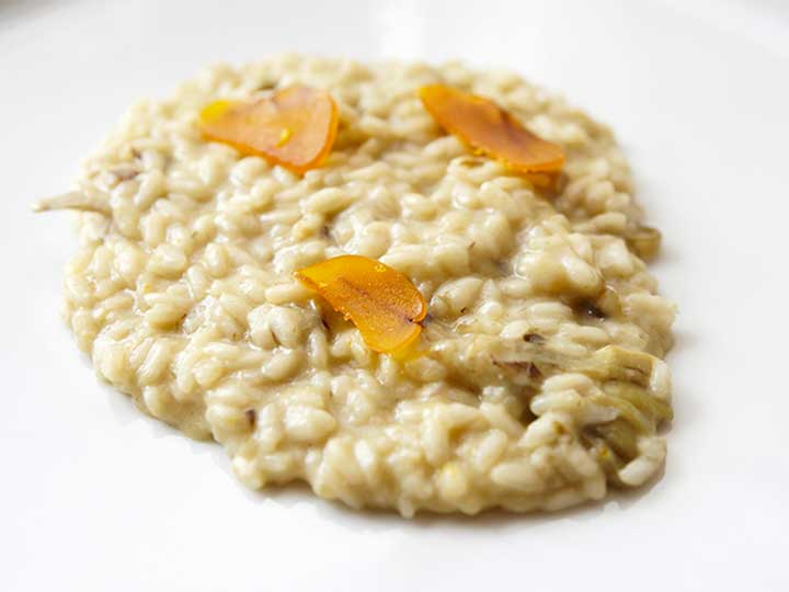 Risotto aglio, olio, peperoncino e bottarga